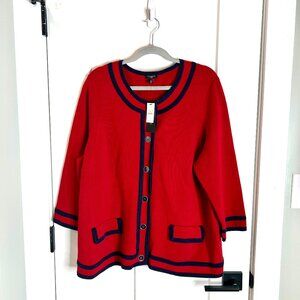 Talbots Red Cardigan with Navy Trim, 3X